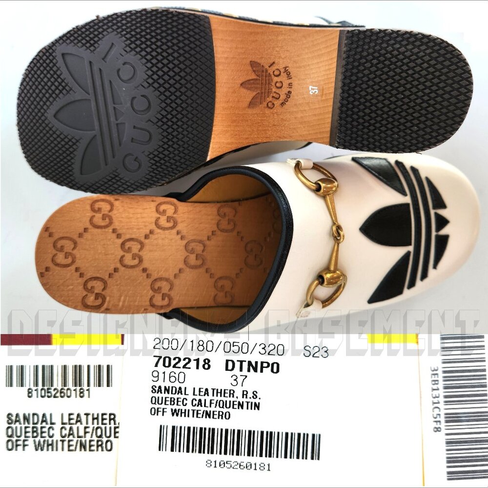 GUCCI x Adidas 37EU- 7US white Leather Trefoil logo GG platform Mule Clogs shoes - Picture 6 of 14